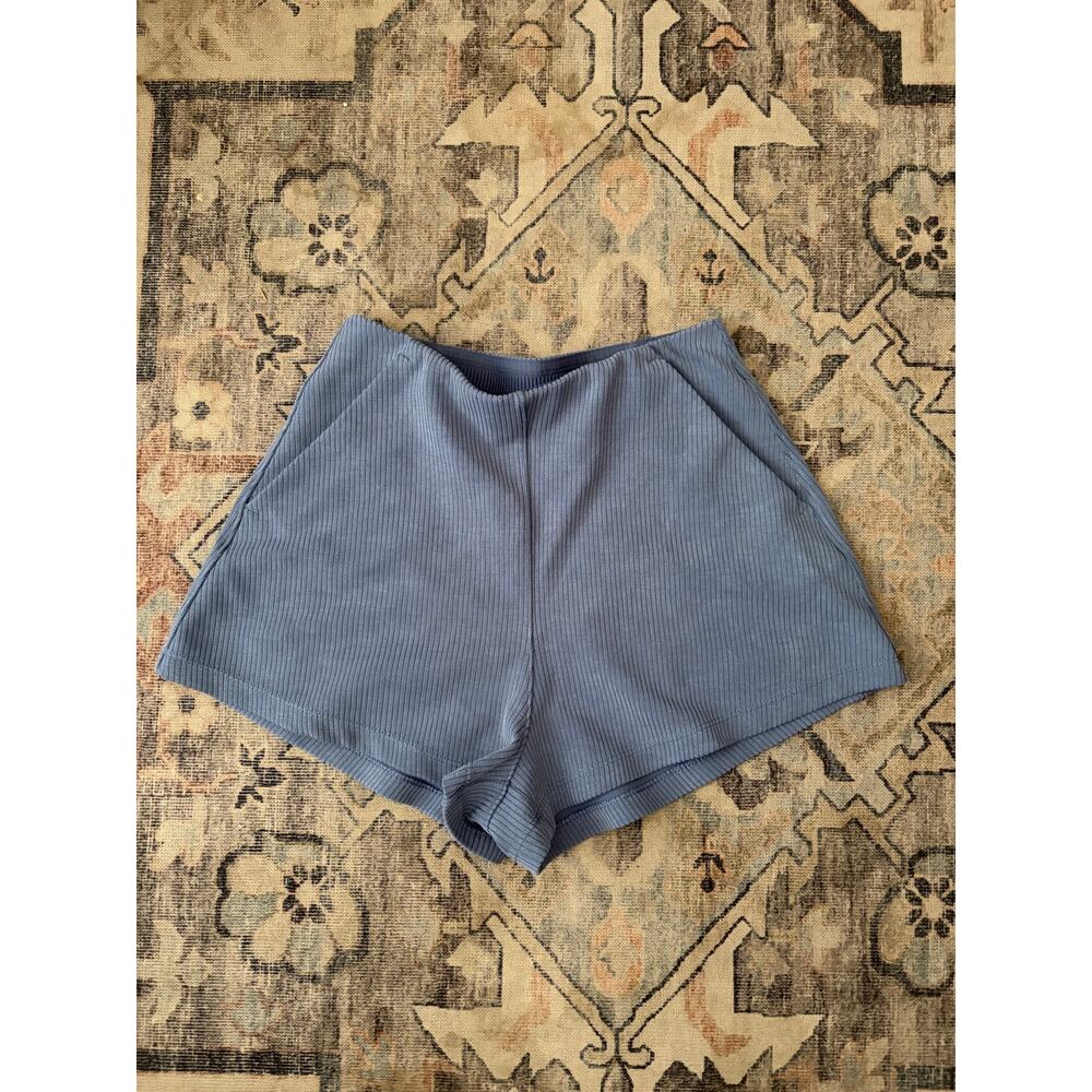 Lululemon Ribbed High Rise Shorts Blue Womens Size 2 Stretch Lounge Athleisure